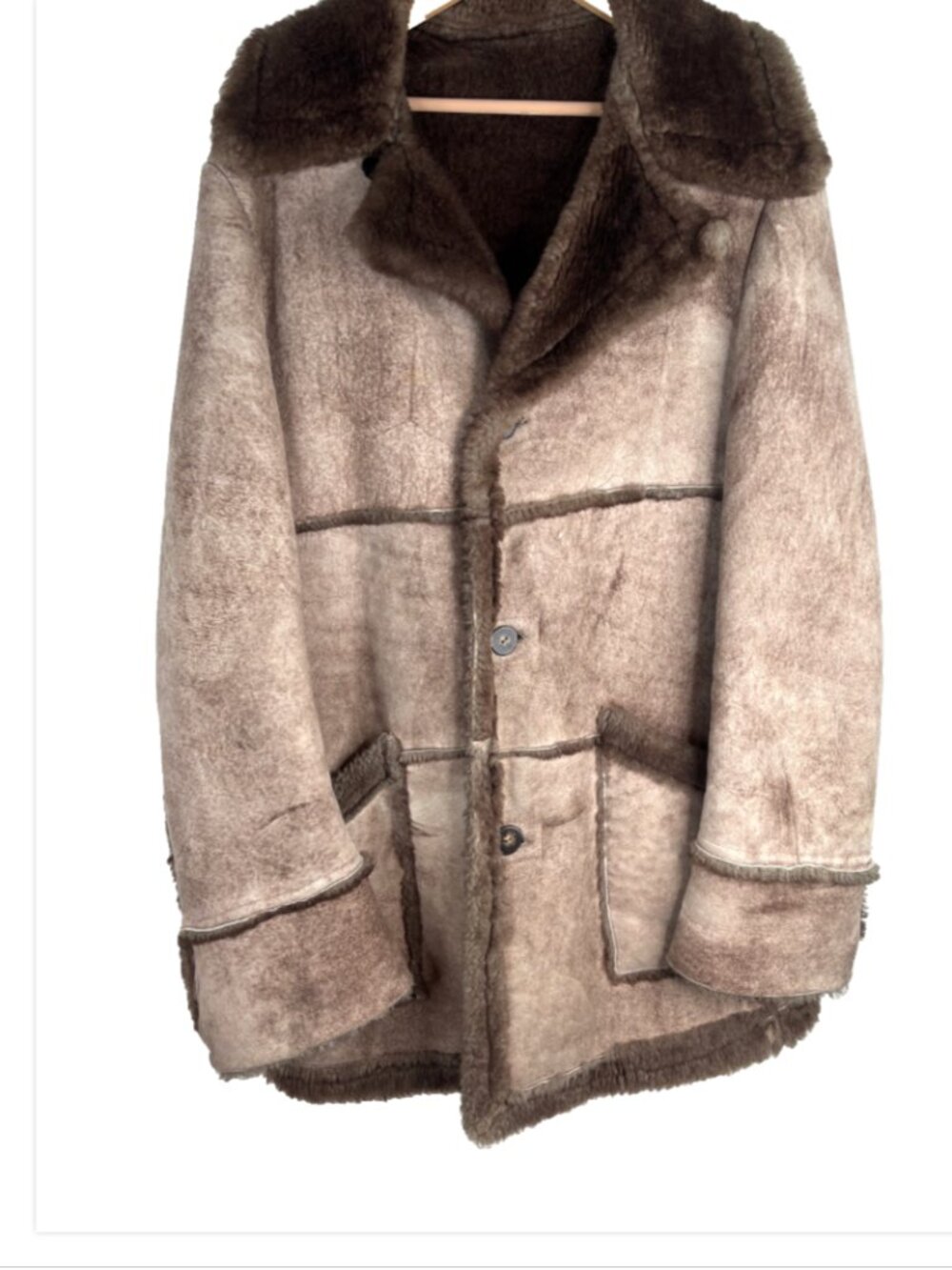 VTG 70s LAKELAND Sheepskin Shearling Coat Mens 44 Brown Suede Leather Rancher